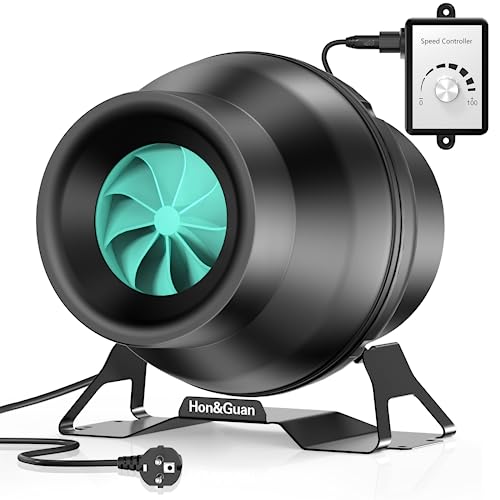 Hon&Guan Regelbar Rohrlüfter 100mm Leise mit Geschwindigkeitsregler, Rohrventilator Starker Winddruck 945Pa IP44 Wasserdichter mit EU-Stecker (ISO1940 Klasse G6.3 Ausgewuchtet) von Hon&Guan