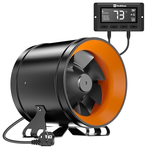 Hon&Guan Rohrventilator 150mm Regelbar mit Intelligente Kontroller dient als Temperatur- Feuchtigkeitsregler Geschwindigkeitsregler, Rohrlüfter EC-Motoren mit EU-Stecker für Growzelt Kohlefilter von Hon&Guan