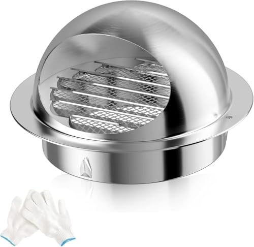 Hon&Guan 120mm Rund Edelstahl Lüftungsgitter, Wandentlüftung Abluftgitter, Lufthaube Kugelhaube Abluft/Zuluft, Rückstauklappe Wetterschutzgitter mit Insektenschutz für Abzugshaube, Abluftöffnungen von Hon&Guan