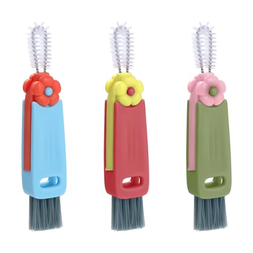 HonGien 3-in-1 Cup Lid Cleaning Brush 3 Stück Tragbare Reinigungsbürste für Cup Lid Dead End Cleaning Multi-funktionale Blütenblätter (Grün, Blau, Rot) von HonGien