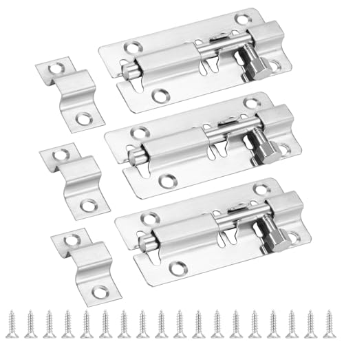 HonGien 3PCS Türschlossriegel Schwerer Türsicherheitsbolzen aus Edelstahl mit Schraube für Badezimmer, Schlafzimmer, Toiletten, Gärten, Schuppen, Duschräume 97mm silberne (4 inch) von HonGien