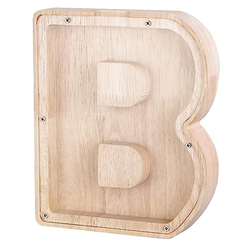 HonGien Buchstaben Spardose Holz, Sparschwein Buchstaben, Spardose Buchstabe, Spardose Alphabet mit Klaren Alphabet-Aufklebern, Spardose als Buchstabe für Geschenk, Weihnachten, Dekoration (B) von HonGien