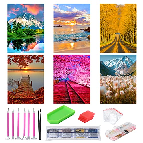 HonGien 5D Diamond Painting Kits, Diamant Malerei Kits, 6 Stück Diamant Painting Bilder für Kinder und Erwachsene, für Home Wall Decoration 30x40cm/12x16 (Landschaften) von HonGien