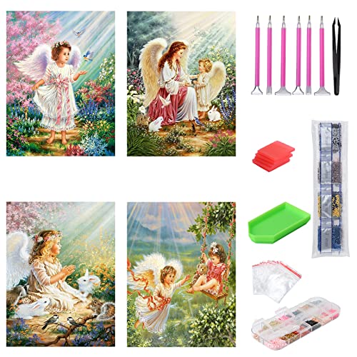 HonGien Diamant Painting, Diamant Malerei Kits, 4 Stück Diamant Painting Bilder für Kinder und Erwachsene für Zuhause Wanddekoration 30x40cm/12x16 (Engel) von HonGien