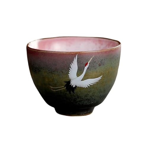 HonHeam Japanische Keramik-Teetasse, Kranichmuster, Porzellan, handgefertigte Teetasse, chinesische Kung Fu Einzeltasse, Ofenwechsel-RetroTee-Set (A) von HonHeam