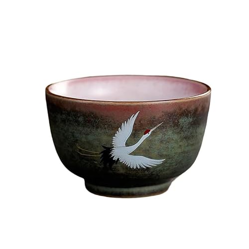 HonHeam Japanische Keramik-Teetasse, Kranichmuster, Porzellan, handgefertigte Teetasse, chinesische Kung Fu Einzeltasse, Ofenwechsel-RetroTee-Set (B) von HonHeam