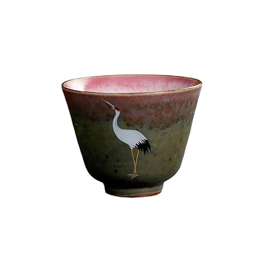 HonHeam Japanische Keramik-Teetasse, Kranichmuster, Porzellan, handgefertigte Teetasse, chinesische Kung Fu Einzeltasse, Ofenwechsel-RetroTee-Set (E) von HonHeam
