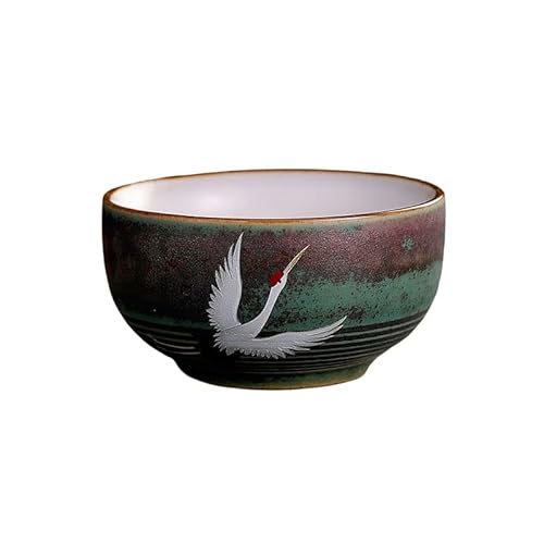 HonHeam Japanische Keramik-Teetasse, Kranichmuster, Porzellan, handgefertigte Teetasse, chinesische Kung Fu Einzeltasse, Ofenwechsel-RetroTeeset (F) von HonHeam