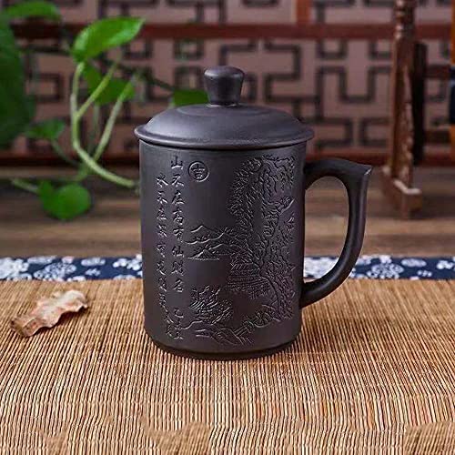 Teetasse aus Keramik, handbemalt, violett, Ton, Teetasse mit Deckel und Teesieb, 368 ml, Yixing Zisha Wasserbecher, Trinkgeschirr für Büro, Zuhause (schwarzer Bergblick) von HonHeam
