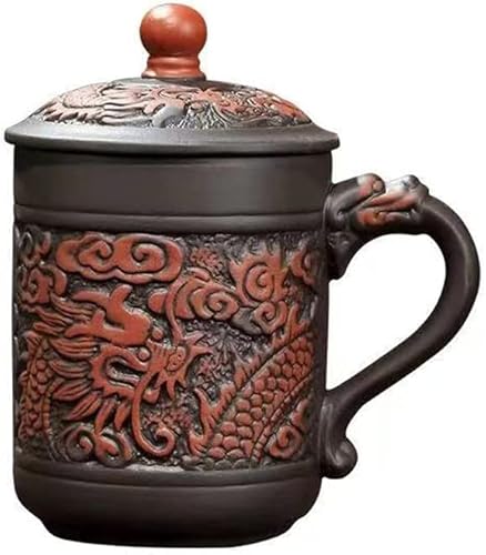 Teetasse aus Keramik, handbemalt, violett, Ton, Teetasse mit Deckel und Teesieb, 368 ml, Yixing Zisha Wasserbecher, Trinkgeschirr für Büro Zuhause (Balck Dargon) von HonHeam
