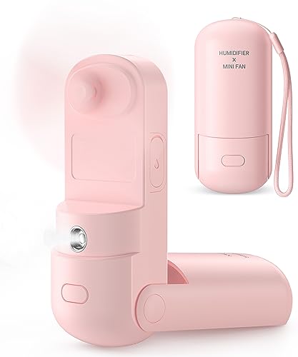 HonHey 3 in 1 Mini Ventilator, USB Ventilator leise mit Befeuchter, Akku Ventilator Klein Handventilator, Faltbarer Kleiner Ventilator, USB-Ventilatoren Fan für Frauen Kinder Mädchen Reisen Büro(Rosa) von HonHey