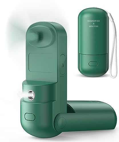 HonHey 3 in 1 Mini Ventilator, USB Ventilator leise mit Befeuchter, Akku Ventilator Klein Handventilator, Faltbarer Kleiner Ventilator, USB-Ventilatoren Fan für Frauen Kinder Mädchen Reisen Büro(Grün) von HonHey