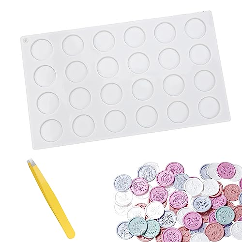 Honatrv Pad für Wachssiegel Stempel, mit 1 Pinzette, 24 Mulden Silikonmatte für Wachssiegel Silikonform für Wachssiegel für DIY Wachssiegel Handwerk (3,3cm Durchmesser) von Honatrv