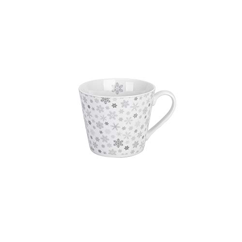 Krasilnikoff - Becher, Tasse mit Henkel - Happy Cup - Snowflakes - weiß, grau - ca. 400 ml - Höhe: 9 cm von PDTXCLS