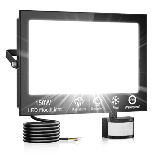 150W Led Fluter mit Bewegungsmelder Außen, Superhell 15000LM Außenstrahler, IP66 Wasserdicht LED Aussenleuchte mit Fernbedienung, 6500K Kaltweiß Scheinwerfer Aussen für Garten, Garage, Hof von Hondony