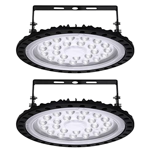 Hondony 2 Stück LED UFO Industrielampe, 100W LED Hallenstrahler, 6500K Kaltweiß LED High Bay Licht, IP67 Wasserdicht UFO LED Werkstattlampe, LED Strahler für Fabrikhallen, Hallenstadion, Werkstätten von Hondony