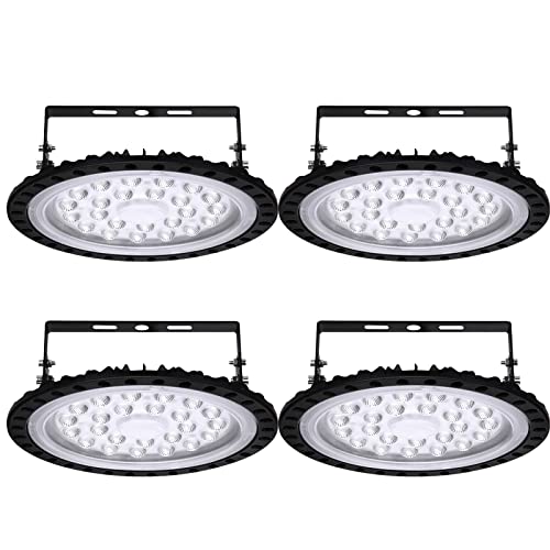 4 Stück LED UFO Industrielampe, 100W Hallenstrahler, 6500K Kaltweiß High Bay Licht, IP67 Wasserdicht Strahler Hallenbeleuchtung für Fabrikhallen, Hallenstadion, Werkstätten von Hondony