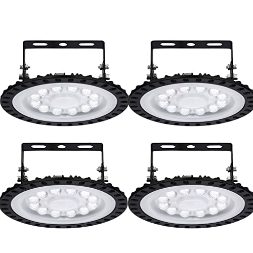 Hondony 4 Stück LED UFO Industrielampe, 50W LED Hallenstrahler, 6500K Kaltweiß LED High Bay Licht, IP67 Wasserdicht UFO LED Werkstattlampe, LED Strahler für Fabrikhallen, Hallenstadion, Werkstätten von Hondony