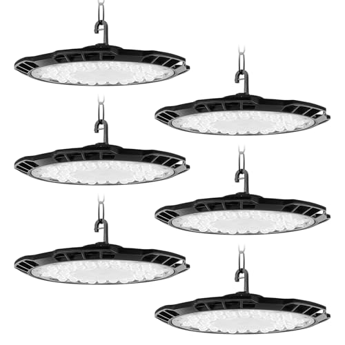 6 Stück 300W High Bay Licht,30000LM 6500K Led Hallenstrahler Ultradünne LED Hallenbeleuchtung Werkstattlampe, IP65 Wasserdichte Industrielampe für Fabriken,Garage,Lagerhaus von Hondony
