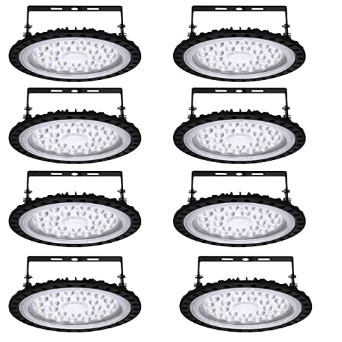 8 Stück UFO Industrielampe, 100W Hallenstrahler, 6500K Kaltweiß High Bay Licht, IP67 Wasserdicht Werkstattlampe, LED Strahler für Fabrikhallen, Hallenstadion, Werkstätten von Hondony