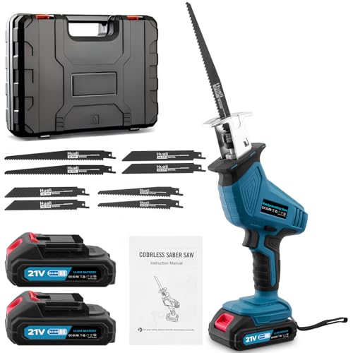 Säbelsäge, 0–4000 U/min Säbelsägen mit variabler Geschwindigkeit, 21 V kabellose elektrische Holzsäge, Li-Ion Power (18 V, Li-Ion,4000 RPM,2.0AH. Schnitttiefe, 2 * Batterien und Ladegerät) von Hondony