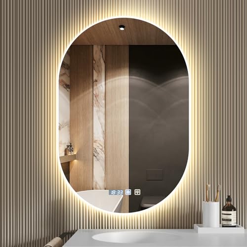 Hondony 500 * 750mm Badezimmerspiegel Wandspiegel LED Badspiegel mit Beleuchtung mit Touch-Schalter Beschlagfrei DREI Einstellbare Farbtemperaturen Energiesparend Lichtspiegel von Hondony