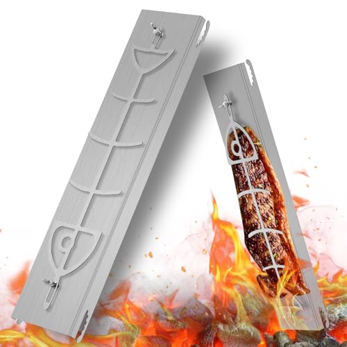 Hondony Edelstahl Flammlachshalter für Feuerschalen & Kugelgrills | mit speziellem Spannmechanismus- 52 * 11.5 * 3cm | 180° drehbar | Perfekte Alternative zum Flammlachsbrett von Hondony