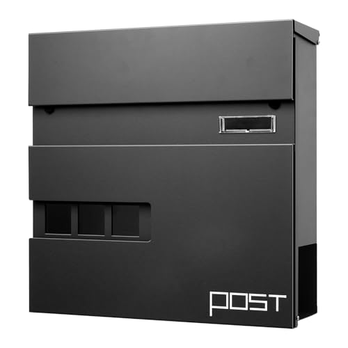 Personalisiert Briefkasten mit Edelstahl Namensschild Wandbriefkasten Postkasten Briefkästen mit Zeitungsfach inkl. 2 Schlüsseln und Schloss Mailbox Anthrazit (10.5 X 37 X 37 cm) von Hondony