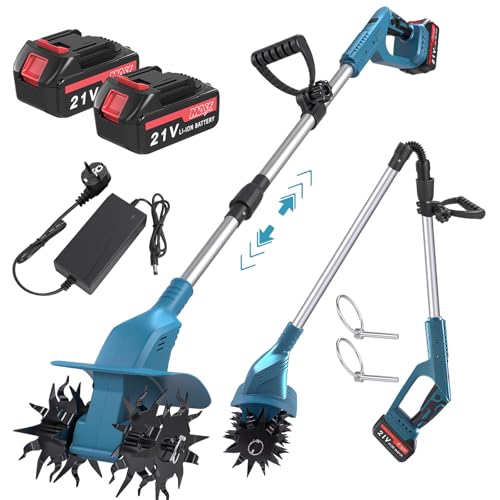 mini Motorhacke Akku 21V inkl. 2.6Ah Akku & Ladegerät, Gartenfräse mit 20cm Arbeitsbreite,16 cm Arbeitstiefe Bodenhacke für klein Beet & Garten von Hondony