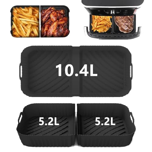 Heißluftfritteuse Zubehör für Ninja Foodi Flexdrawer 10,4 L, AF500EU, 3 Stück Silikonform Ninja heißluftfritteuse zubehör für große AF500DE AF500EUCP,1 x 10,4L & 2 x 5,2L Airfryer Silikon Einsatz von HoneTeek