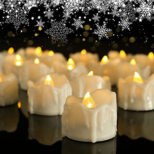 HoneTeek Kerzenlichter, batteriebetrieben mit Timer, realistische flammenlose Kerzen, flackernde elektrische LED-Teelichter, Wachstropfen-Batterie-Teelichter für Weihnachten, Heimdekoration (warmweiß) von HoneTeek