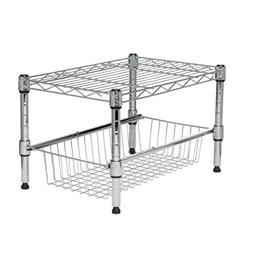 Honey-Can-Do SHF-03525 Verstellbares Aufbewahrungsgestell mit Korbvorrichtung zur Verwendung in Schränken, Metall, Chrom, 29.84 x 44.45 x 59.99 cm von Honey-Can-Do