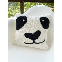 Niedliche Panda Hand Gestreift Lochnadel Kissenbezug, Dekorative Bestickte Tier Kissenhülle, Fun Home Decor Teppich, Kinderzimmer Wurfkissen von HoneyArtandNature