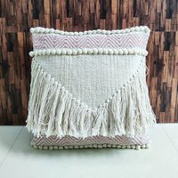 Boho Fransen Kissenbezug Gewebt Strukturiert Blush Pink Handwebstuhl Dekoratives Dekokissen 45x18 Zoll von HoneyBeeHomeNLiving