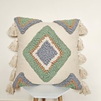 Handgewebt Salbei Grün Weiß Baumwolle Kissenbezug 20x20, 22x22 Boho von HoneyBeeHomeNLiving