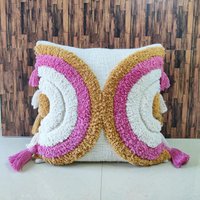 Pink Senf & Naturweiß 10 Quasten Kissenbezug Boho Tufted Textur Kissenhülle 50x50 | 20x20 Inches von HoneyBeeHomeNLiving