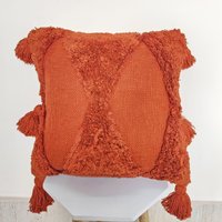 Rost Orange Bestickte Tufted Textured 100% Rohe Baumwolle Hand 18x18, 20x20, 22x22 Zoll Dekorativer Boho Überwurf von HoneyBeeHomeNLiving