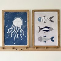 Blauer Fisch & Jelly Fish Druck/Illustration A4 Blauer Fisch & Jelly Fish Druck/Illustration A4 von HoneyBeesNDaisies