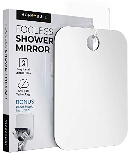 HONEYBULL Fogless Shower Mirror with Razor Holder - Medium 6x8in Anti Fog Flat Mirror for Shaving and Bathroom von HONEYBULL