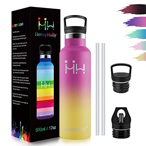 HoneyHolly Thermosflasche aus Edelstahl – 500 ml/750 ml/1000 ml – Wasserflasche aus Edelstahl mit doppelwandiger Isolierung, auslaufsicher, wiederverwendbar, BPA-frei, Wasserflasche für Sport, Wandern von HoneyHolly