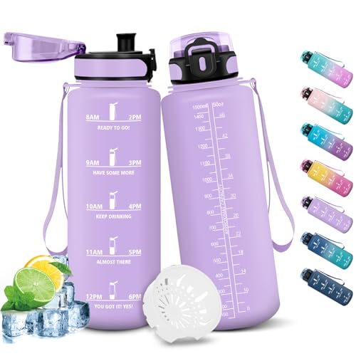 HoneyHolly Trinkflasche 1500ML, Auslaufsicher mit Zeitmarkierung, Water Bottle, Trinkflaschen mit Filter, Trinkflasche Kohlensäure Geeignet, Wasserflasche für Wandern, Laufen, Radfahren von HoneyHolly