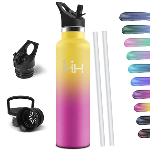 HoneyHolly Trinkflasche 1L, BPA-Frei, Trinkflasche Edelstahl, Thermosflasche, Auslaufsichere Isolierflasche Doppelwandig, Wasserflasche, Thermoskanne, mit Strohhalm, Trinkflasche Kohlensäure Geeignet von HoneyHolly