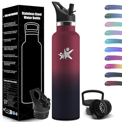 HoneyHolly Wasserflasche Edelstahl 1L, BPA-Frei, Thermosflasche, Auslaufsichere Isolierflasche Doppelwandig, Wasserflasche, Thermoskanne, mit Strohhalm, für Kohlensäurehaltige Getränke von HoneyHolly