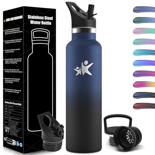 Trinkflasche 1L, BPA-Frei, Wasserflasche Edelstahl, Thermosflasche, Auslaufsichere Isolierflasche Doppelwandig, Wasserflasche, Thermoskanne, mit Strohhalm, Trinkflasche Kohlensäure Geeignet von HoneyHolly