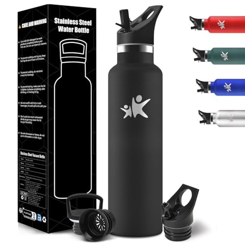 Trinkflasche 1L, BPA-Frei, Trinkflasche Edelstahl, Thermosflasche, Auslaufsichere Isolierflasche Doppelwandig, Wasserflasche, Thermoskanne, mit Strohhalm, Wasserflasche Kohlensäure Geeignet von HoneyHolly