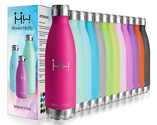 HoneyHolly Trinkflasche Edelstahl, Thermosflasche 500ml, BPA-frei Auslaufsichere Vakuum Isolierte, Thermoskanne 0,5l, Doppelwandige Isolierflasche für Fahrrad, Reisen, Sport, Yoga, Camping, Fahrrad von HoneyHolly