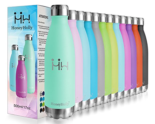 HoneyHolly Trinkflasche Edelstahl, Thermosflasche 500ml, BPA-frei Auslaufsichere Vakuum Isolierte, Thermoskanne 0,5l, Doppelwandige Isolierflasche für Fahrrad, Reisen, Sport, Yoga, Camping, Fahrrad von HoneyHolly