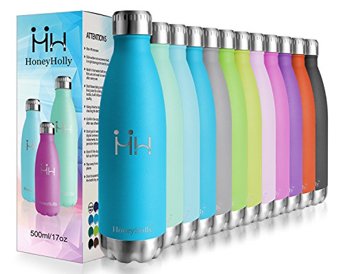 HoneyHolly Trinkflasche Edelstahl, Thermosflasche 500ml, BPA-frei Auslaufsichere Vakuum Isolierte, Thermoskanne 0,5l, Doppelwandige Isolierflasche für Fahrrad, Reisen, Sport, Yoga, Camping, Fahrrad von HoneyHolly