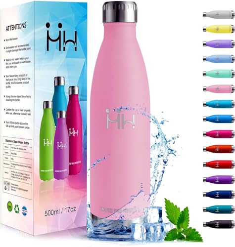 HoneyHolly Trinkflasche Edelstahl, Trinkflasche Kinder, 500ML BPA-frei, Thermosflasche, Wasserflasche Doppelwandig, Trinkflasche Kohlensäure Geeignet, Trinkflasche Sport für Fitness, Gym, Fahrrad von HoneyHolly