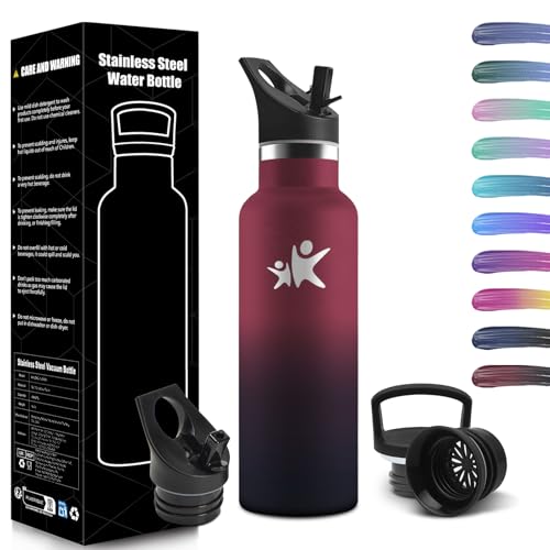 HoneyHolly Trinkflasche Kinder, 500Ml BPA-Frei, Trinkflasche Edelstahl, Auslaufsichere Isolierflasche Doppelwandig, Wasserflasche, Thermoskanne, mit Strohhalm, Water Bottle Für Sport, Schule, Büro von HoneyHolly